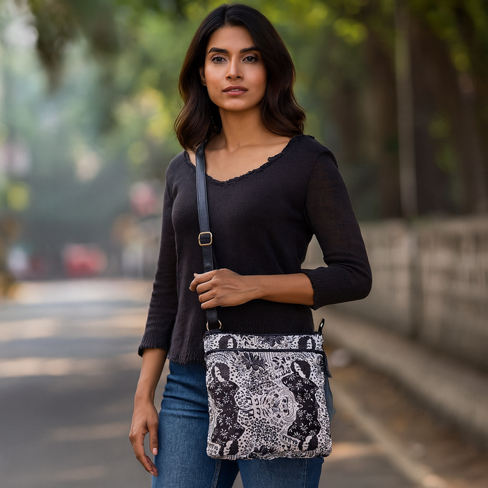 Women's monochrome crossbody sling bag for work, travel, and daily use-model image