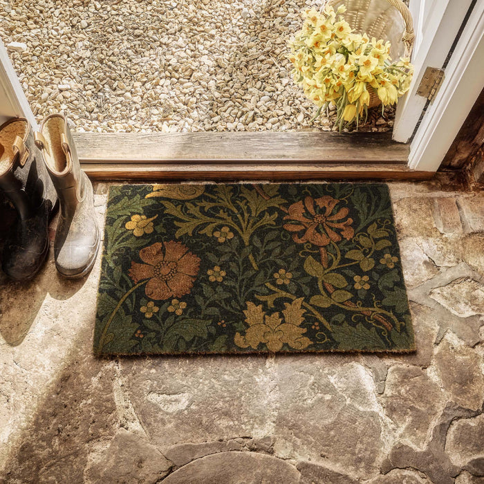 Compton Coir Doormat- made from eco-friendly materials featuring a floral leaf design.