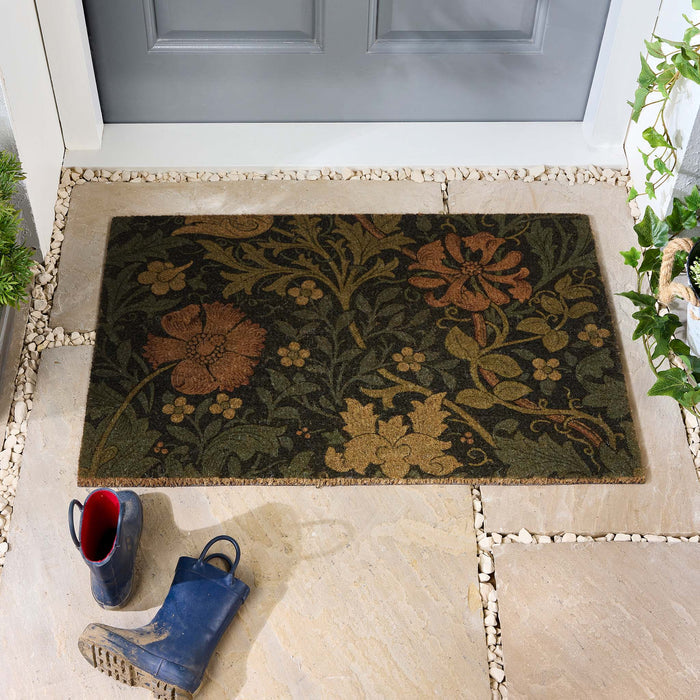 Compton Coir Doormat- made from eco-friendly materials featuring a floral leaf design.
