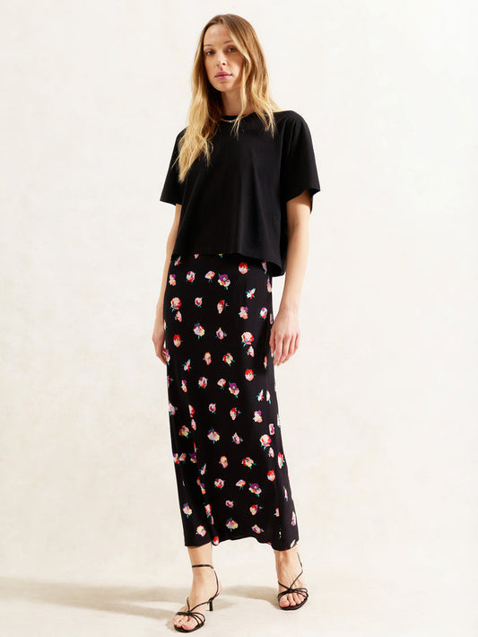 Multi Pansy Print Bias Cut Skirt