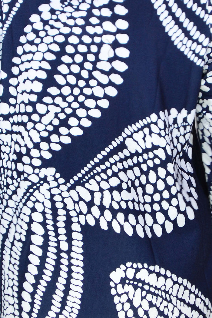 Navy White Floral Pattern Tunic Top