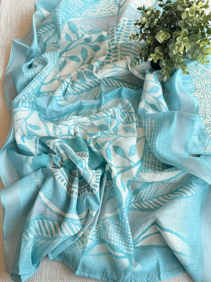 Neck emb silk cotton suit material