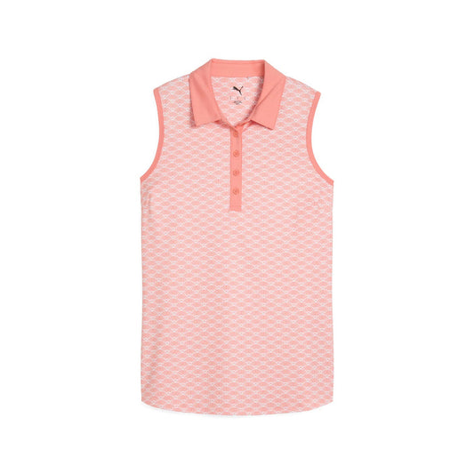 New Puma Women's Cloudspun Scallop Sleeveless Golf Polo- Pink Fruit MSP$65