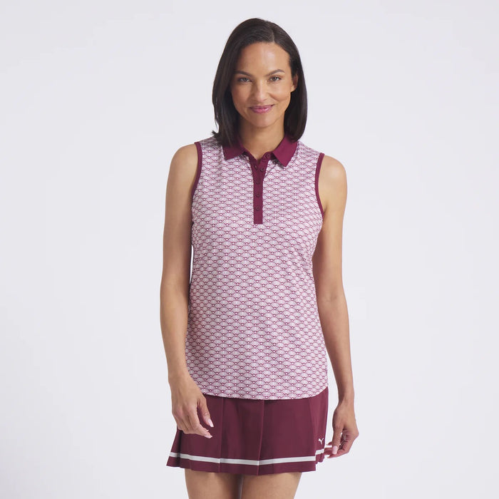 New Puma Women's Clouspun Scallop Sleeveless Golf Polo - Ruby Shimmer MSP$65