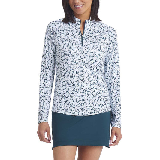 New Puma Women's You-V Floral Burst Quarter Zip - Sea Glass MSP$70