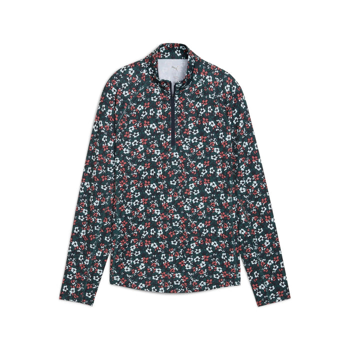 New Puma Women's YouV Floral Burst Golf 1/4 Zip - Deep Navy MSP$70