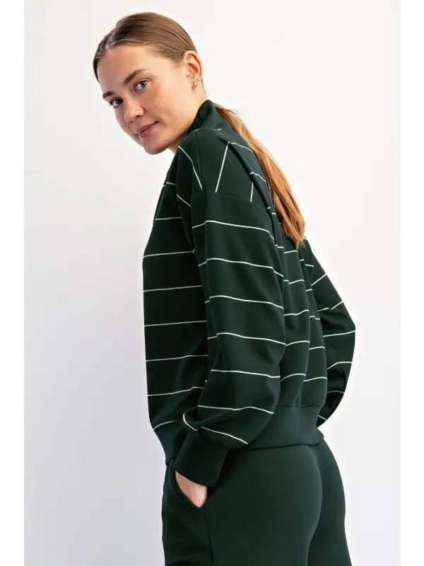 New Rae Mode V-neck Modal Striped Scuba Pullover