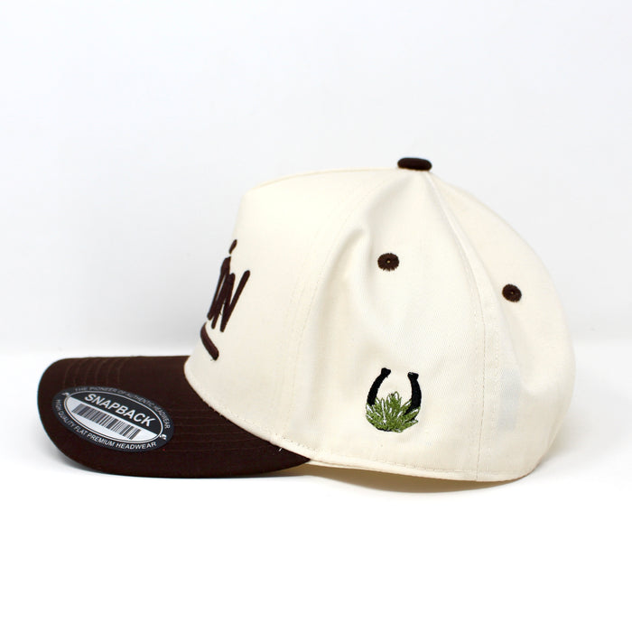 No Seas Mamón Snapback Cap Cream and Brown – Spanish Phrase Hat