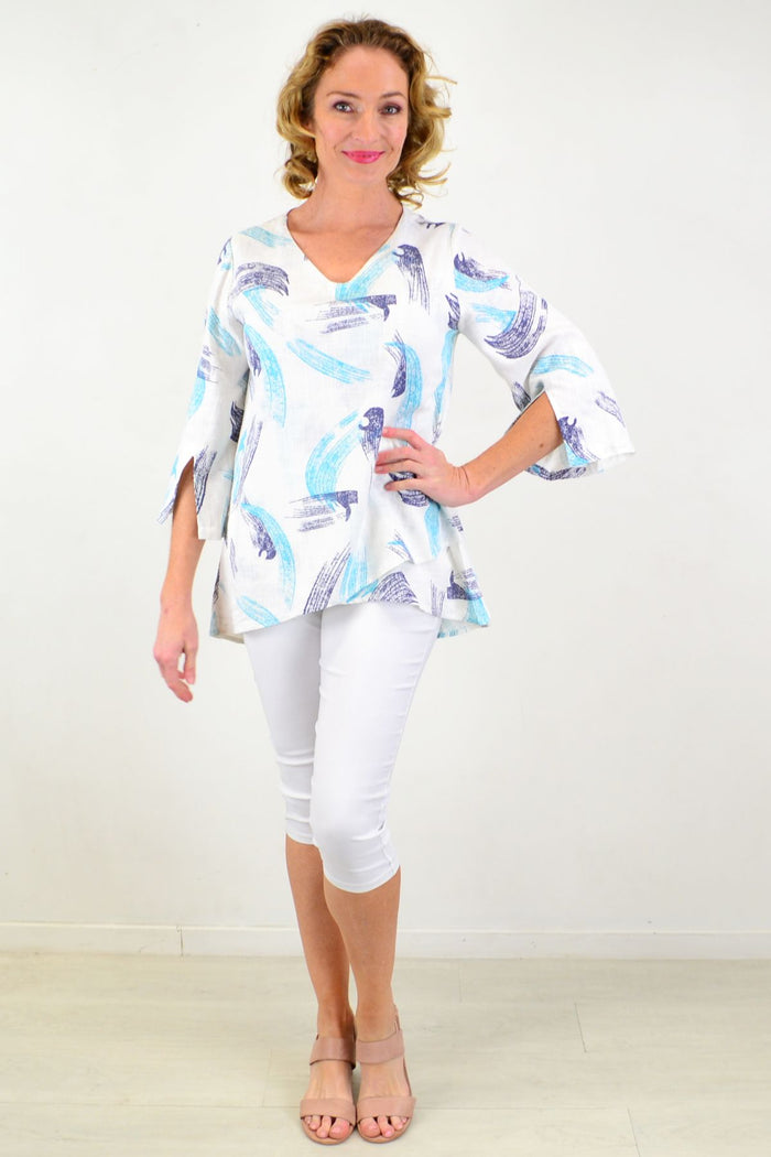 Ocean-colored linen cotton tunic top by Ruby Rain, featuring a relaxed fit with breezy, lightweight fabric and stylish design.