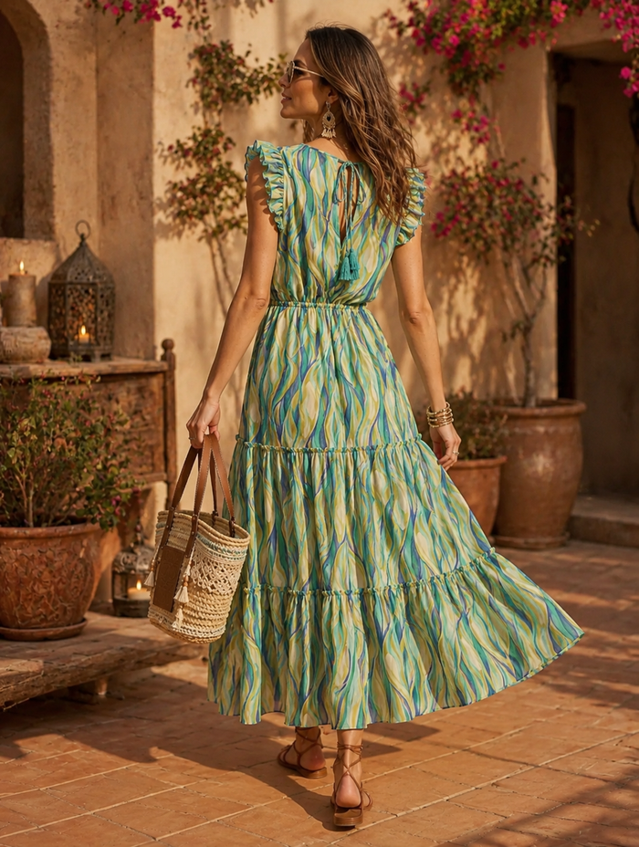Ocean Wave Maxi Dress Aqua