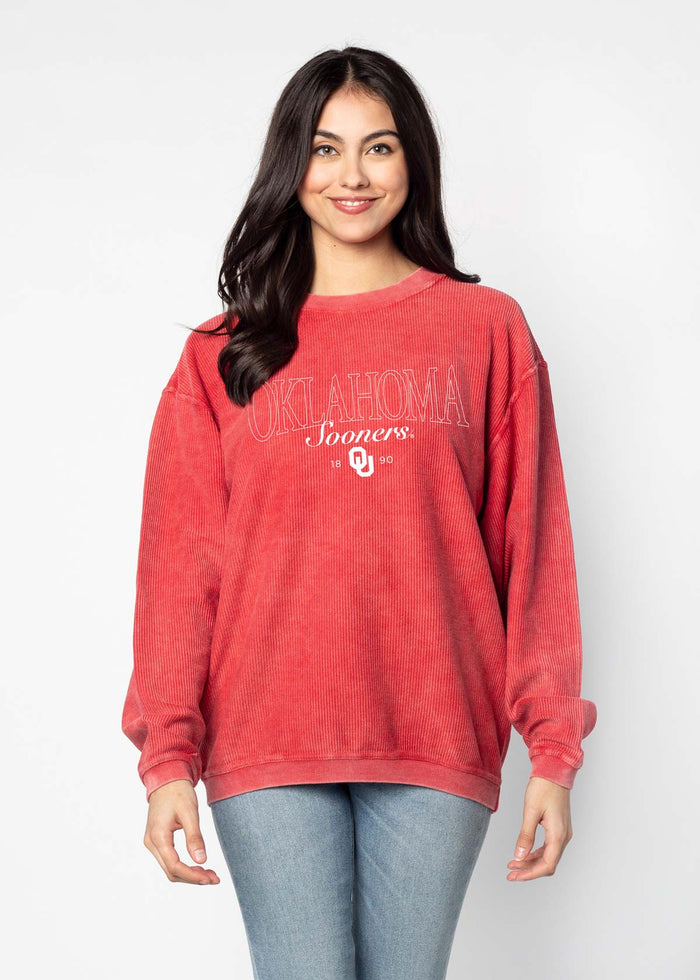 Oklahoma Sooners Unisex Crimson Oversized Premium cotton corded fleece Sweatshirt with Super soft hand feel, vintage wash and ribbed crew neckline, cuffs, and hemline
