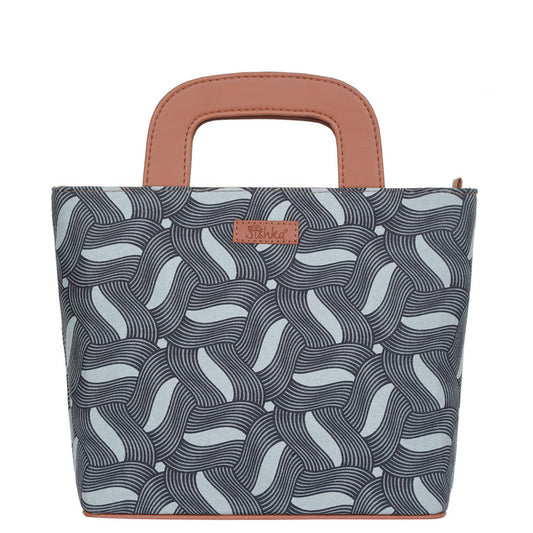 Women’s olive green handcrafted printed canvas tote handbag with vegan leather handles for travel, work and everyday use