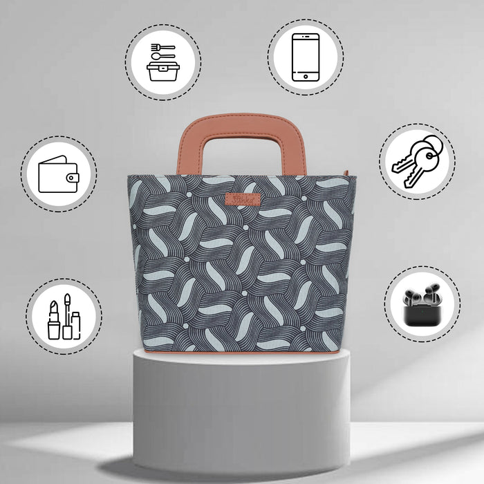 Women’s olive green handcrafted printed canvas tote handbag with vegan leather handles for travel, work and everyday use-feature image