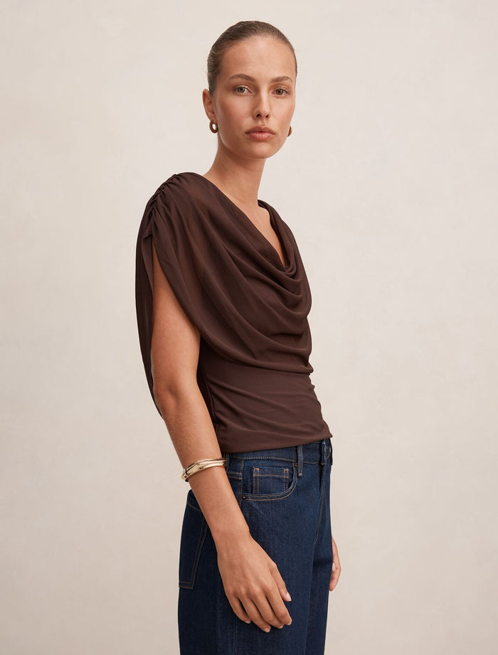 Olivia Draped Mesh Cape Top Forever New
