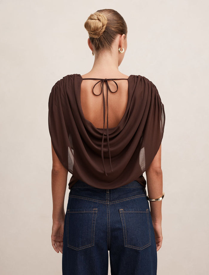 Olivia Draped Mesh Cape Top Forever New