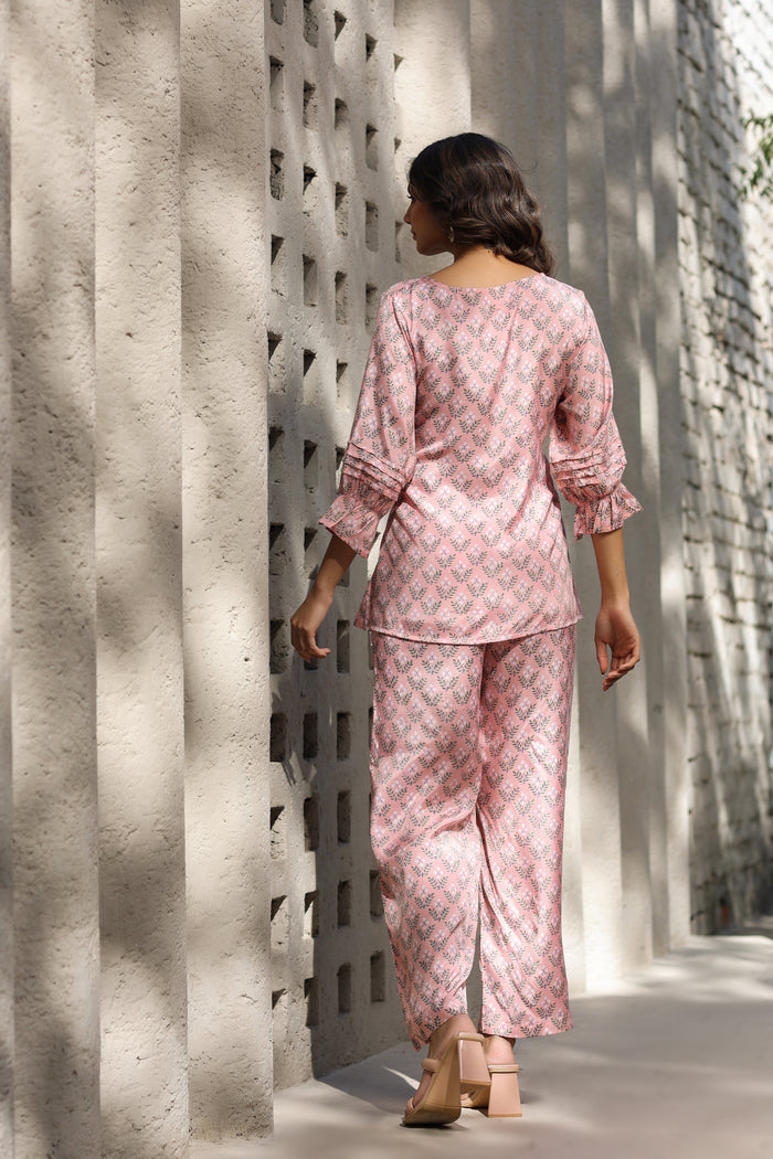 Orchids on Pink Front Tie Russian Silk Co-ord Set