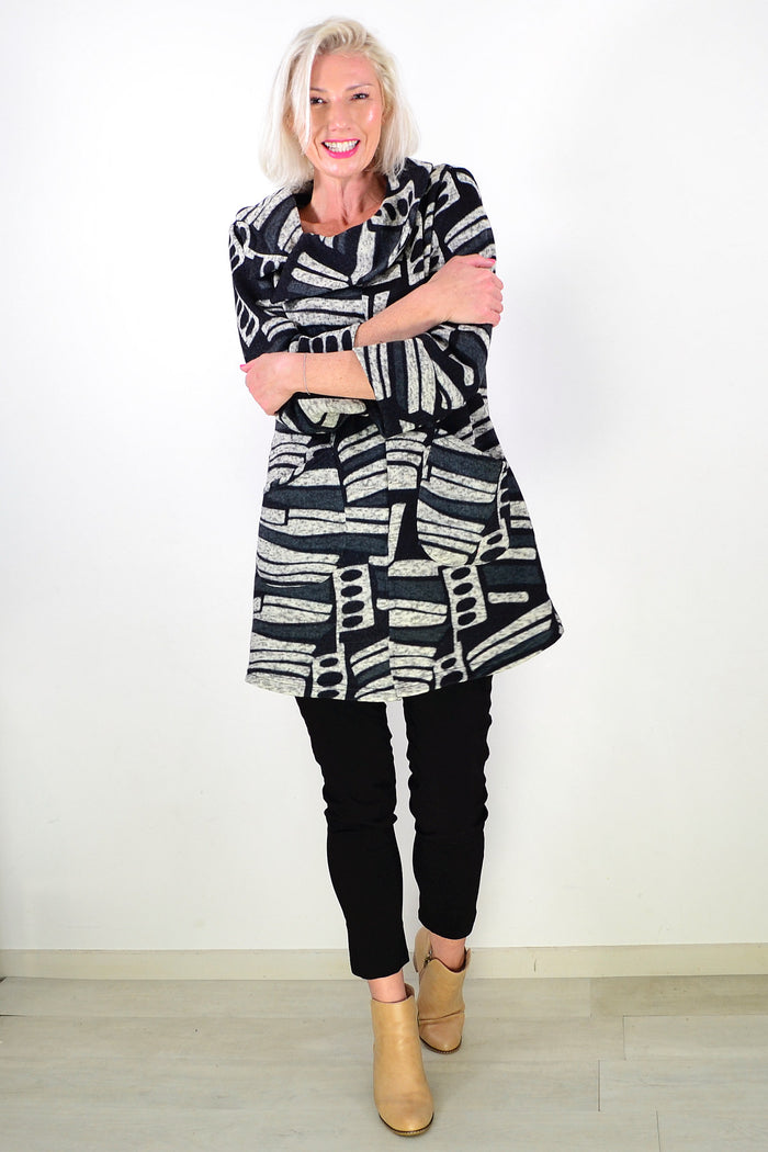 Oversized Collar Winter Fleece Grey Tunic Top