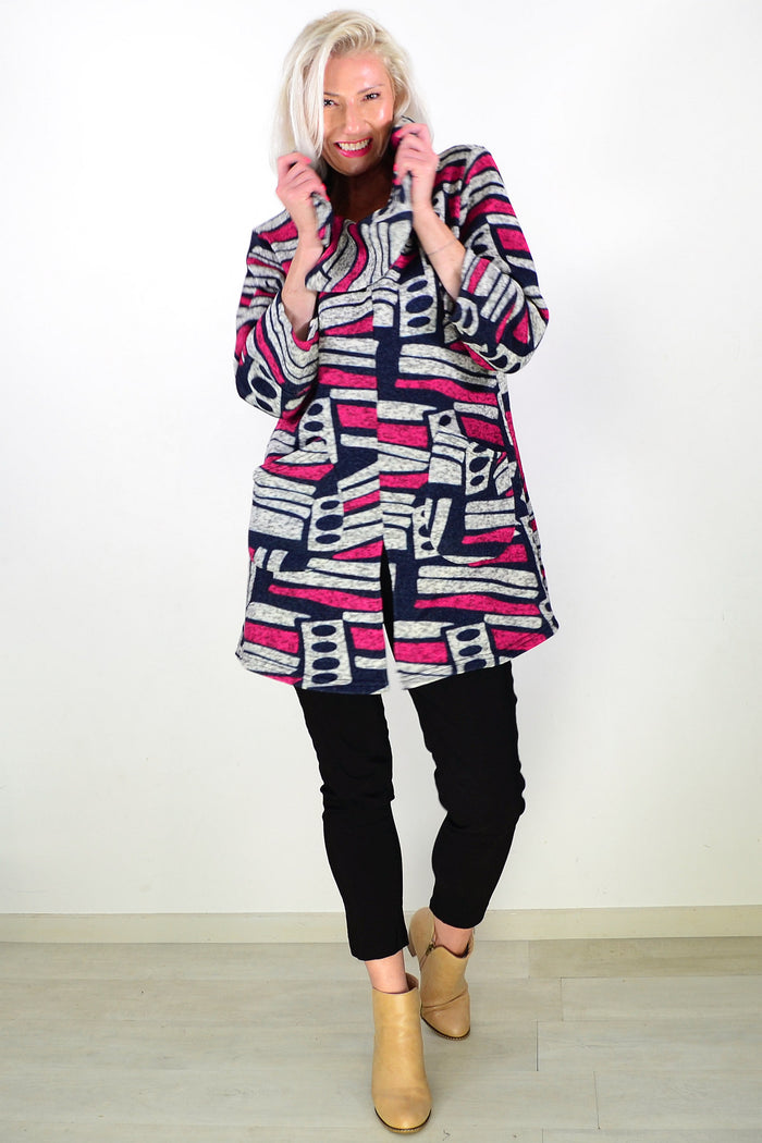 Oversized Collar Winter Fleece Pink Tunic Top