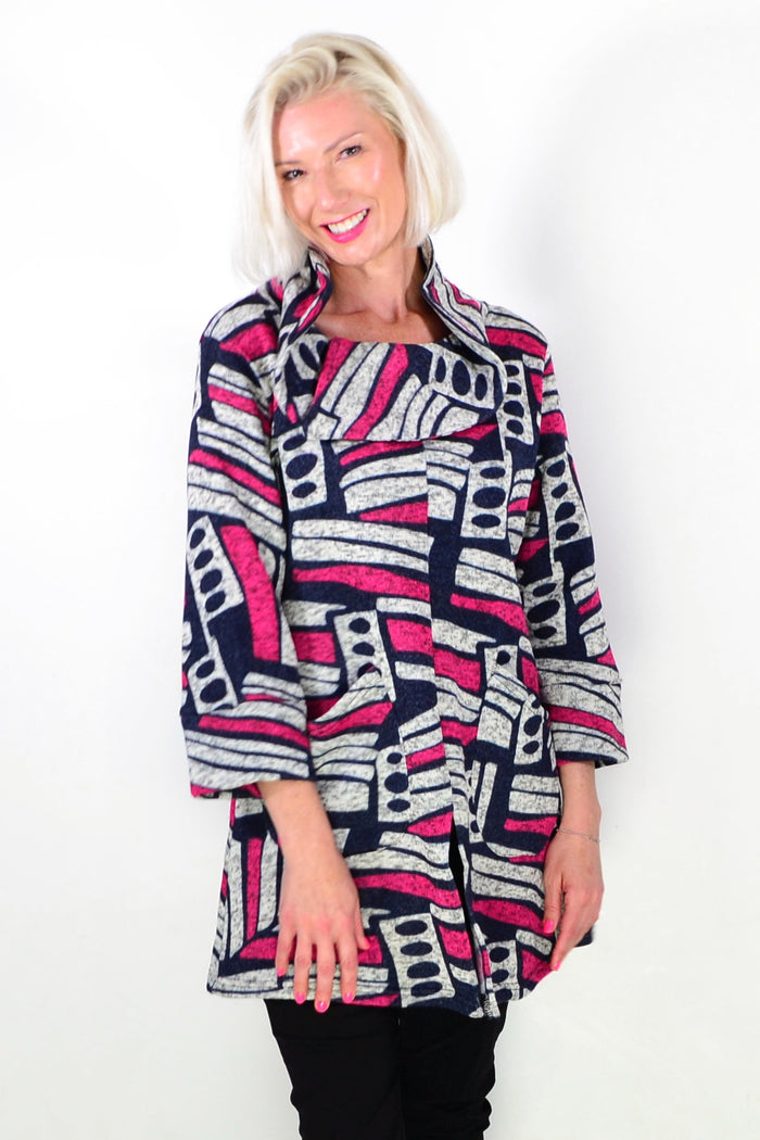 Oversized Collar Winter Fleece Pink Tunic Top