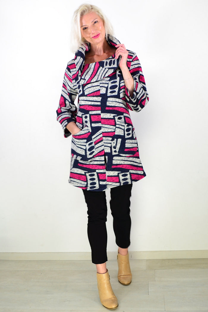 Oversized Collar Winter Fleece Pink Tunic Top