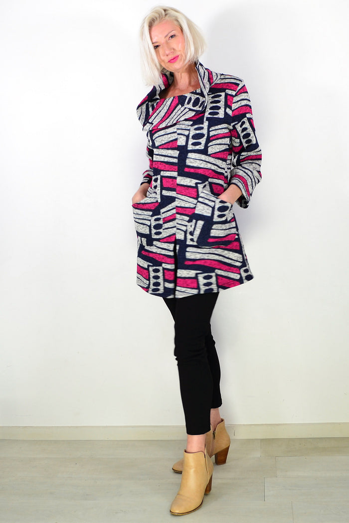 Oversized Collar Winter Fleece Pink Tunic Top