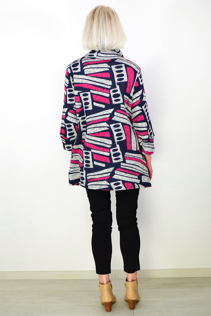 Oversized Collar Winter Fleece Pink Tunic Top