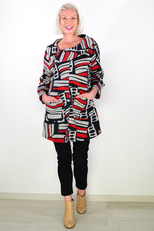 Oversized Collar Winter Fleece Red Tunic Top