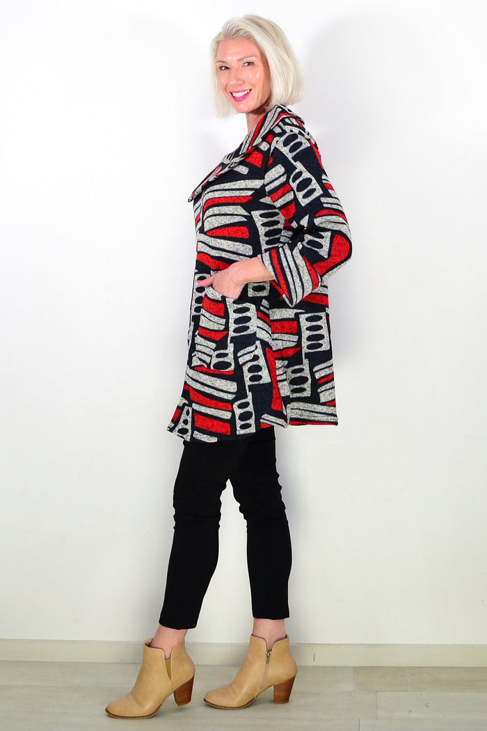 Oversized Collar Winter Fleece Red Tunic Top
