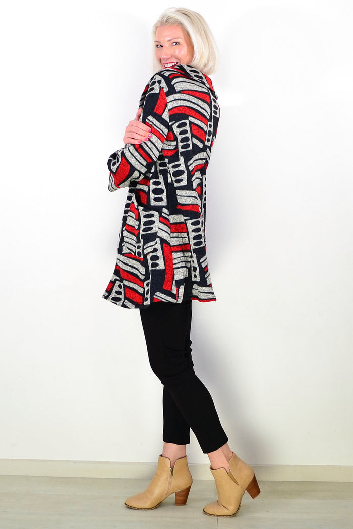 Oversized Collar Winter Fleece Red Tunic Top