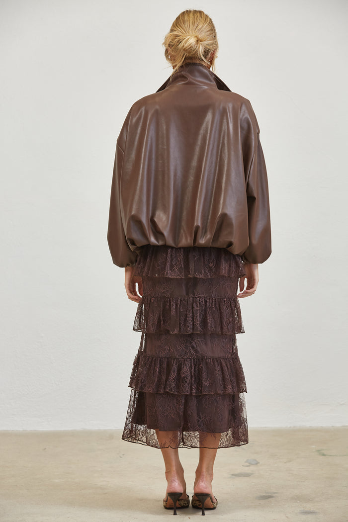 Oversized Faux Leather Bomber Jacket