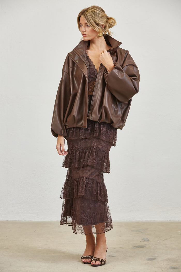 Oversized Faux Leather Bomber Jacket