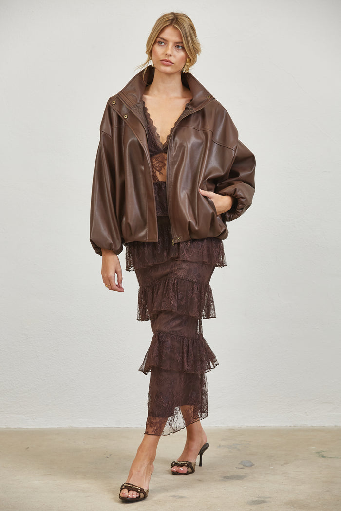 Oversized Faux Leather Bomber Jacket