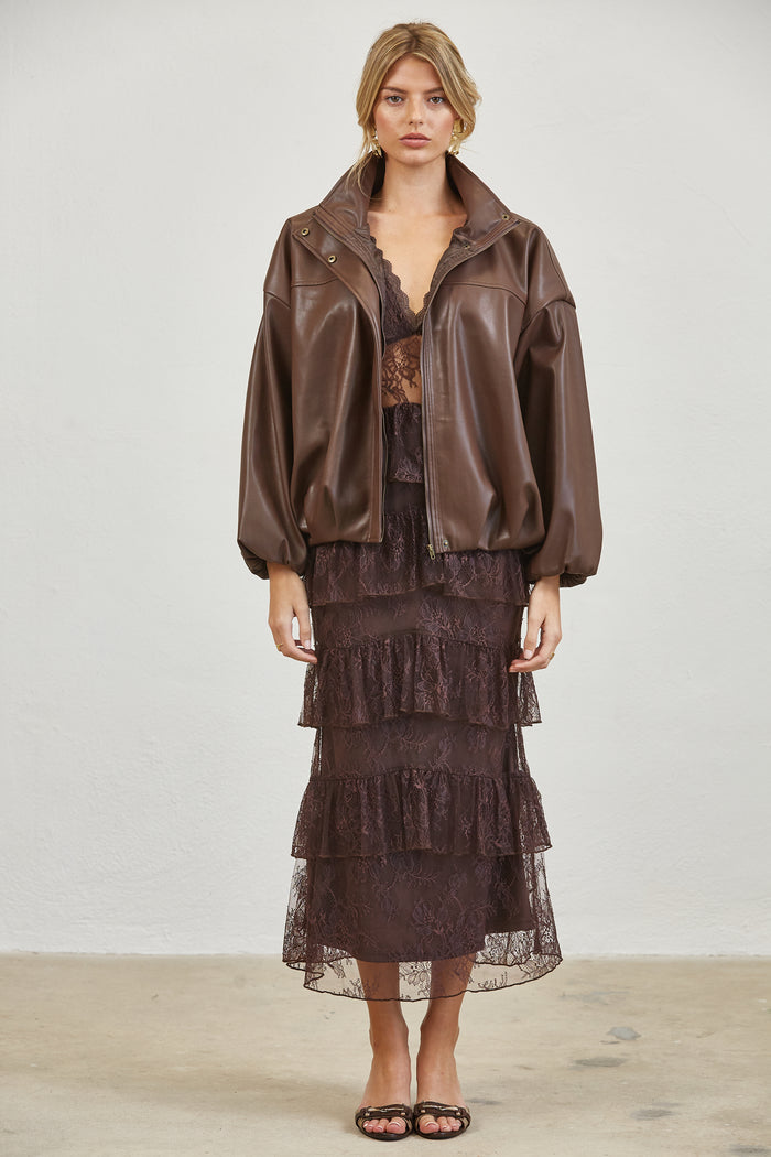 Oversized Faux Leather Bomber Jacket