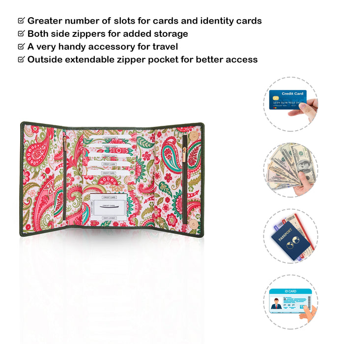 Women's paisley trifold travel wallet for daily use and trips-feature image