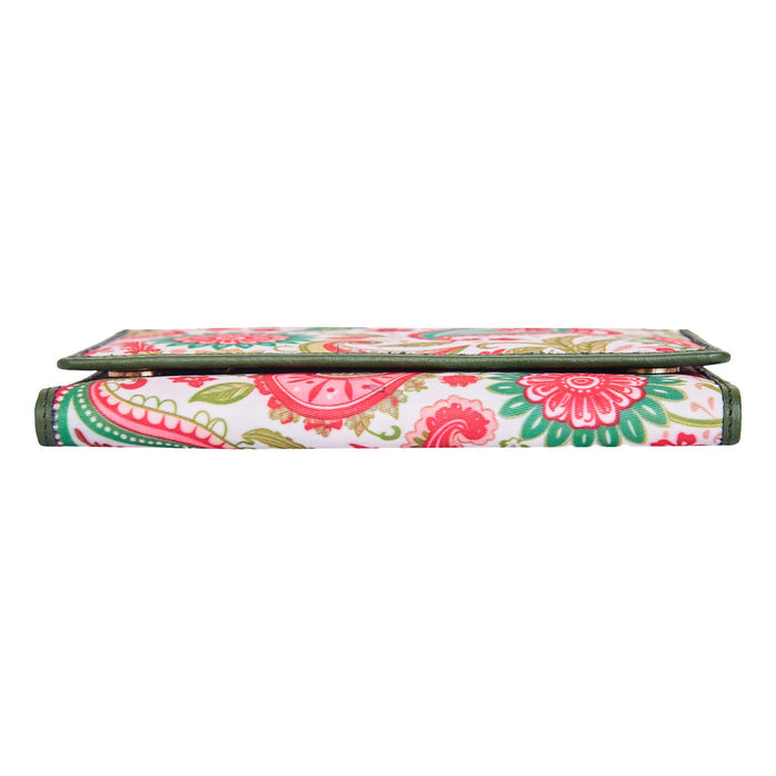 Women's paisley trifold travel wallet for daily use and trips-bottom view