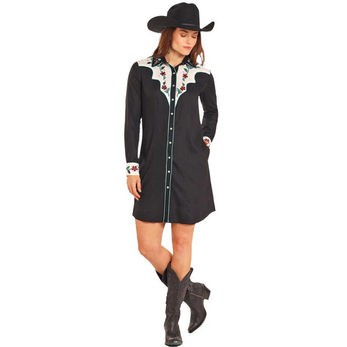 Panhandle Women's Long Sleeve Yoked Dress w/ Western Embroidery