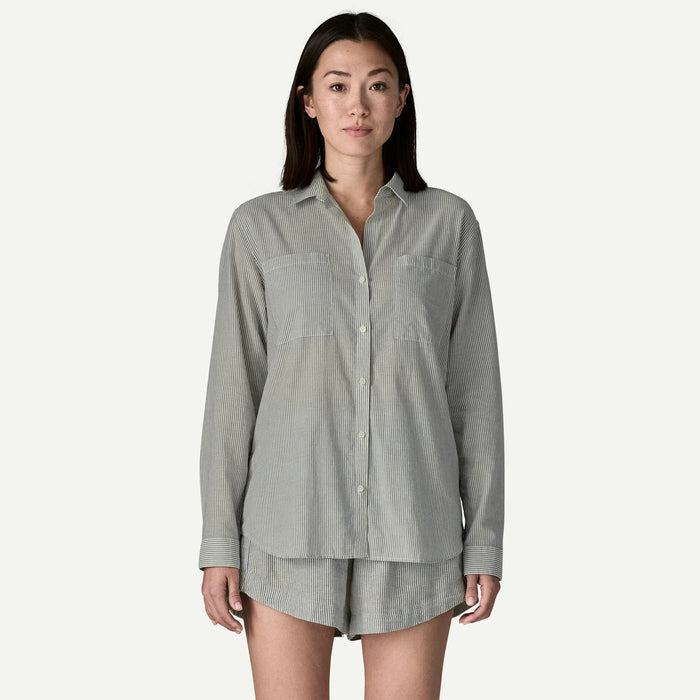 PATAGONIA LIGHTWEIGHT A/C SOLSTICE STRIPE: SMOLDER BLUE WOMENS LONG SLEEVE BUTTON DOWN SHIRT
