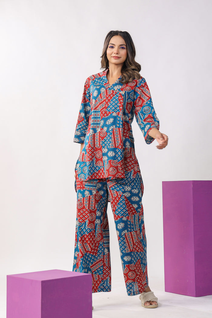 Patch Print on Lounge Cotton Co-ord Set