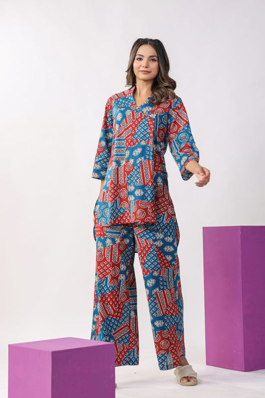 Patch Print on Lounge Cotton Co-ord Set