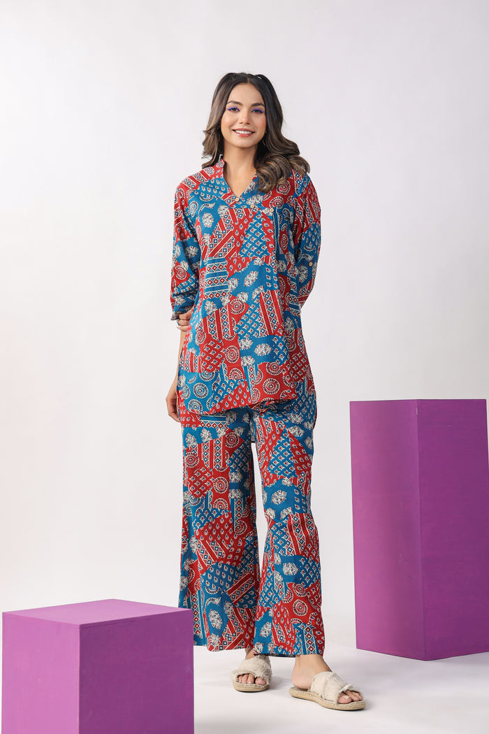 Patch Print on Lounge Cotton Co-ord Set