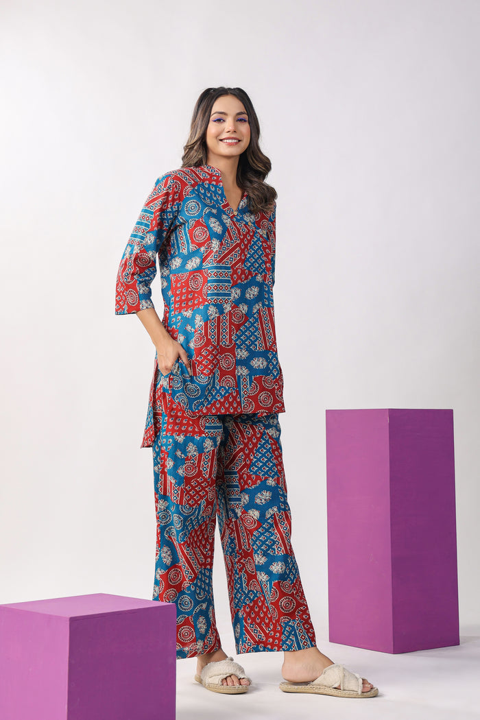 Patch Print on Lounge Cotton Co-ord Set