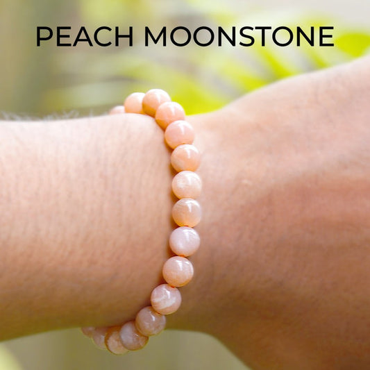Peach Moonstone Round Beads Bracelet