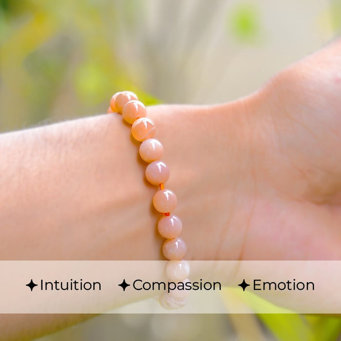 Peach Moonstone Round Beads Bracelet