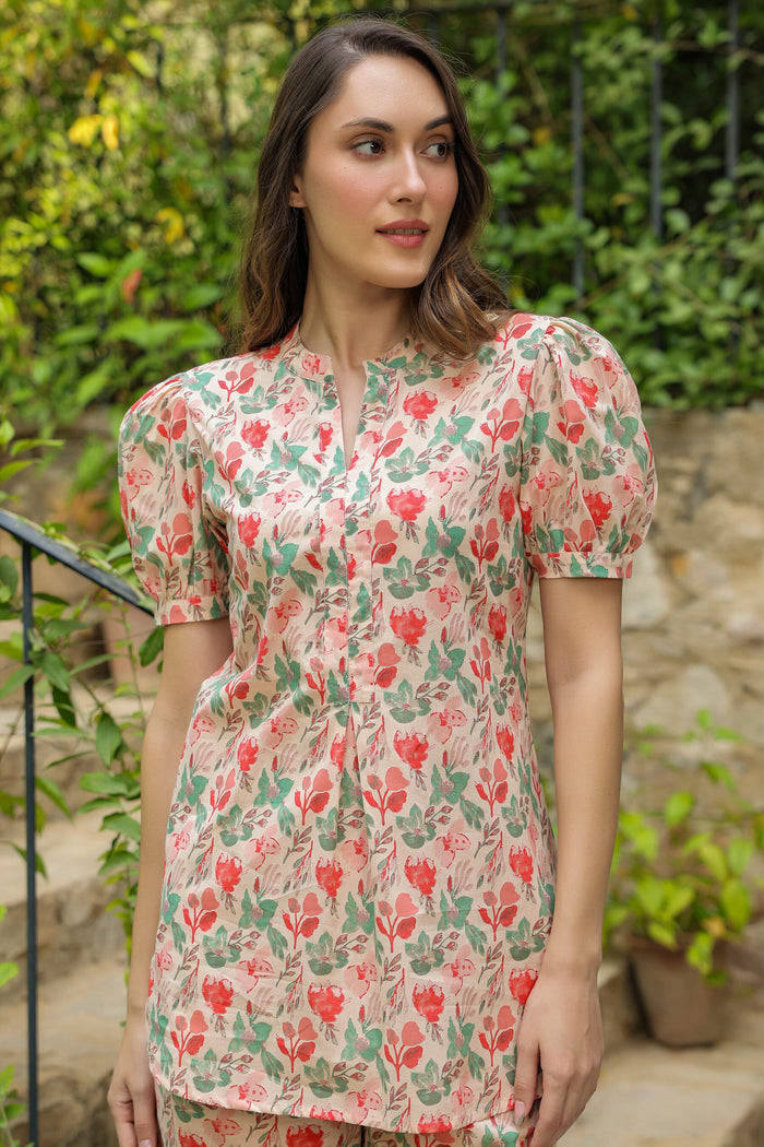 Peachy Primrose Cotton Loungewear Top Set