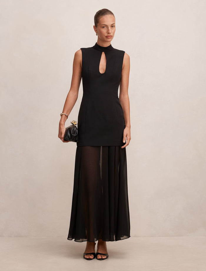 Pearl High Neck Underlay Dress Black Forever New