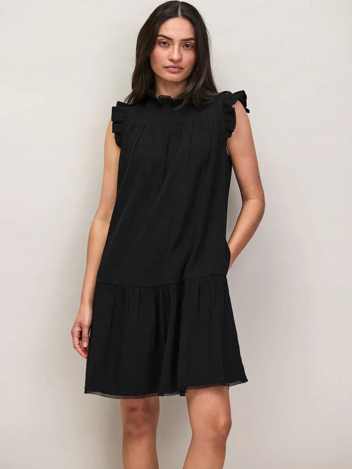 Black Cheesecloth Frill Neck Mini Dress