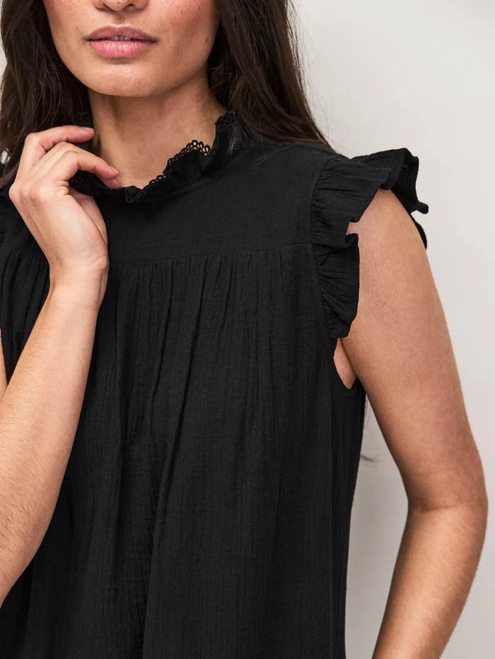 Black Cheesecloth Frill Neck Mini Dress