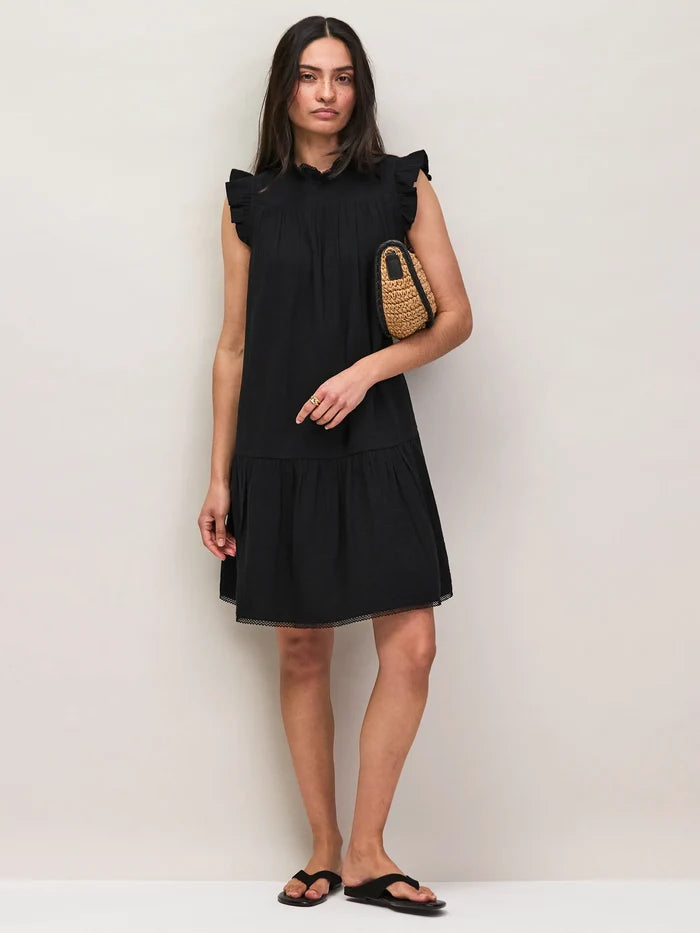 Black Cheesecloth Frill Neck Mini Dress