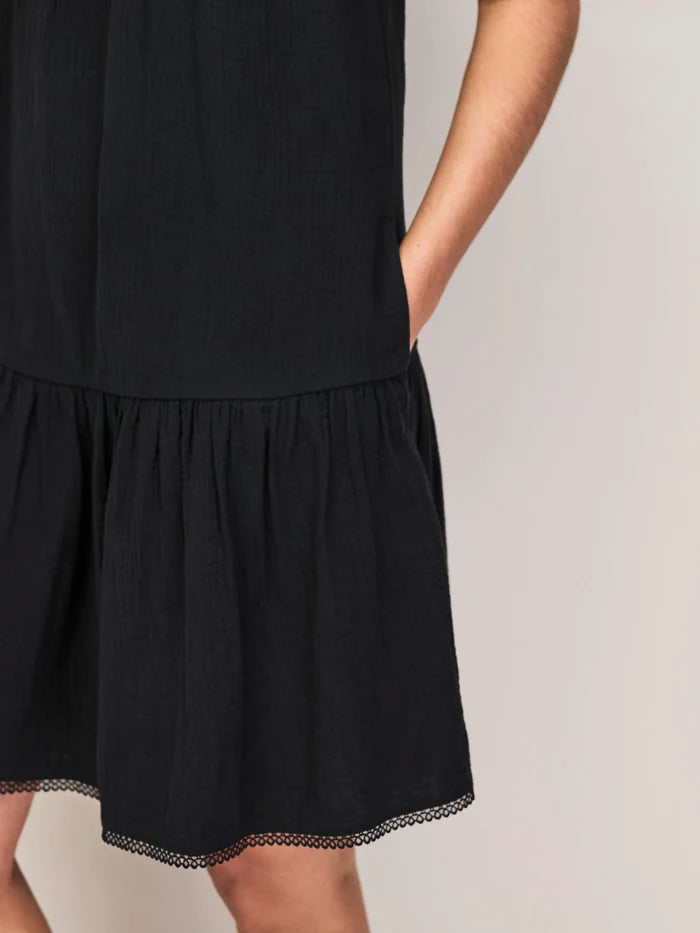 Black Cheesecloth Frill Neck Mini Dress
