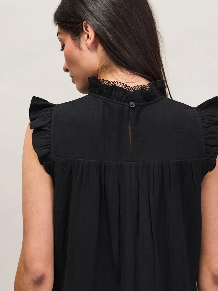 Black Cheesecloth Frill Neck Mini Dress